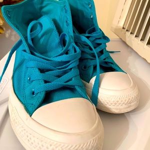 Converse in textured turquoise and brown suede